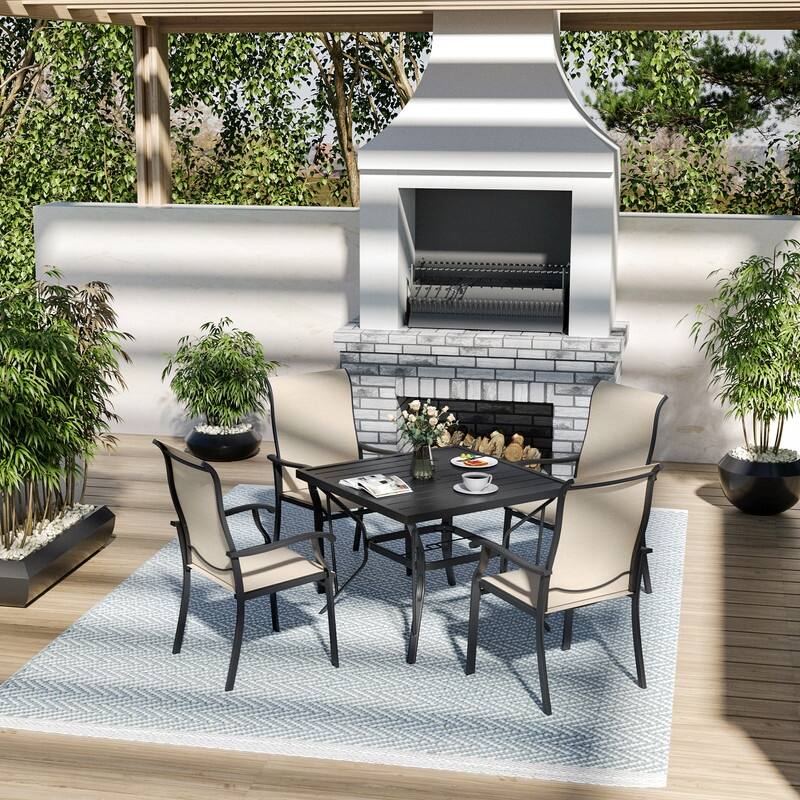 5-Piece Metal Outdoor Patio Dining Set with 4 Textilene Chairs and Square Table