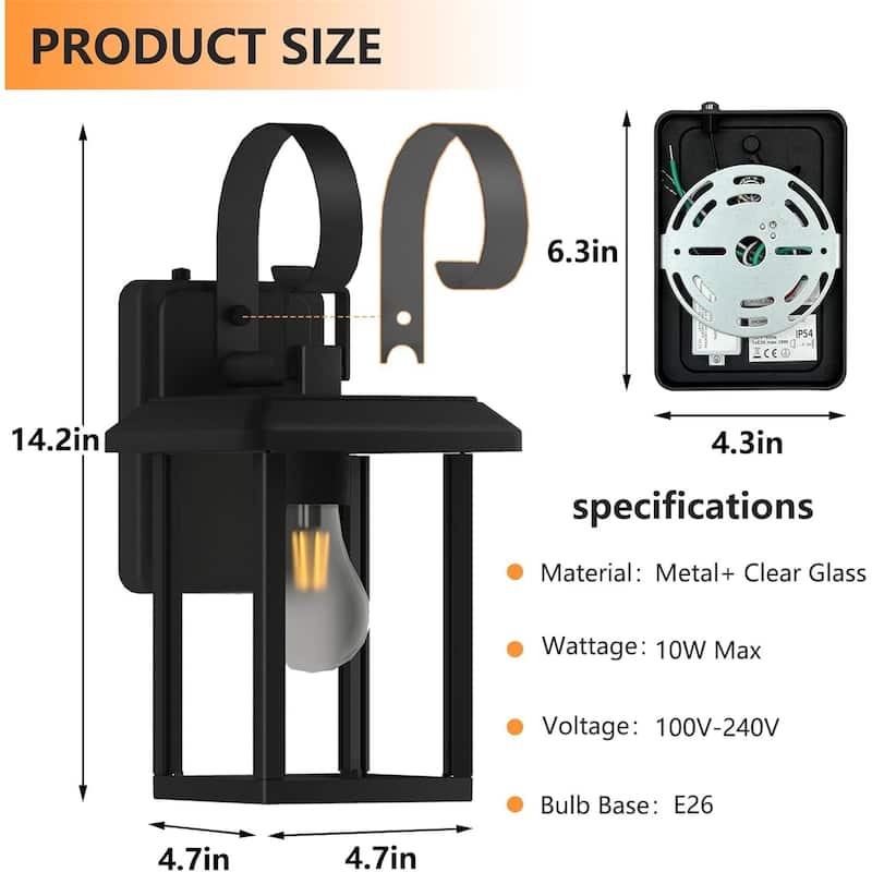 Outdoor Dusk to Dawn Wall Light Black Exterior Light Fixture
