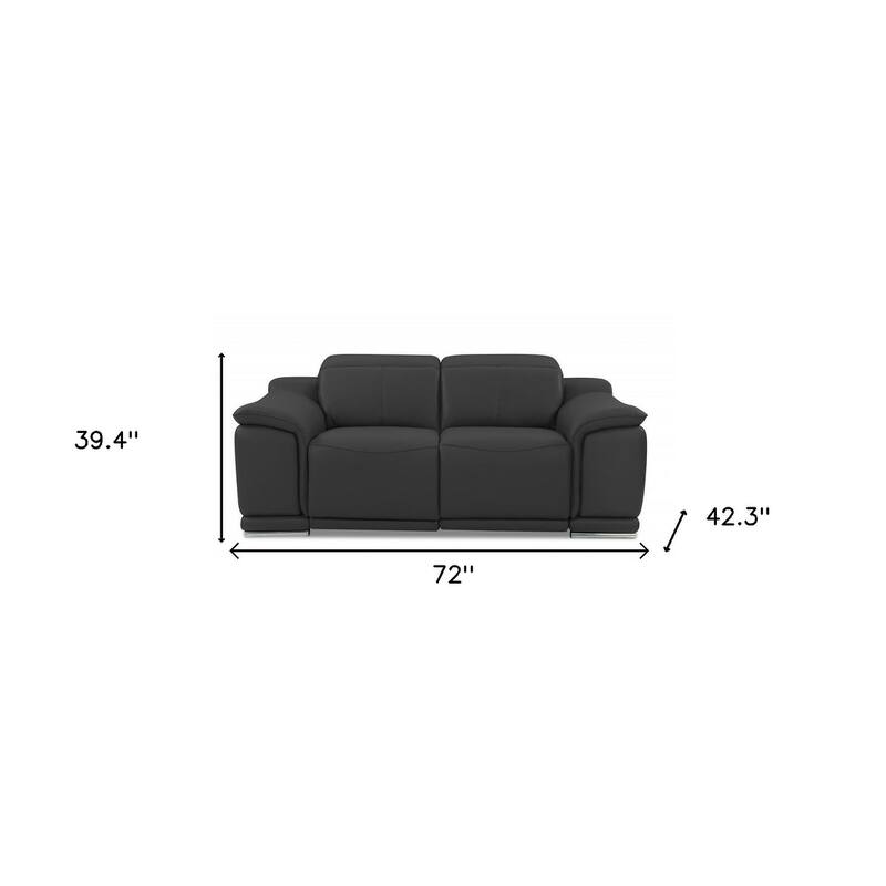 HomeRoots 72" Gray And Silver Italian Leather Power Reclining Loveseat