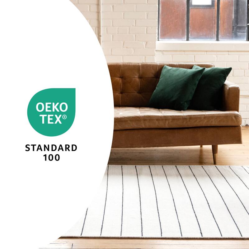 White Black Striped Handmade Wool Rug