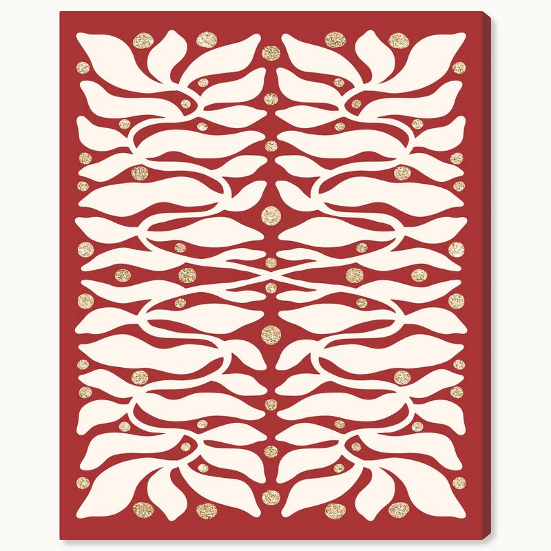 Wynwood Studio Canvas Floral and Botanical Glitter Drops on the Vines Red Glam Wall Art Canvas Print