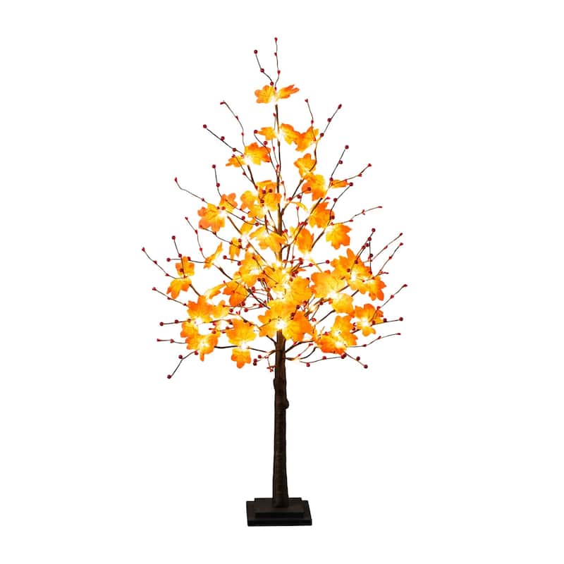 Pre-Lit Artificial Maple Fall Harvest Tree with Berries - 4' - Warm White LED Lights