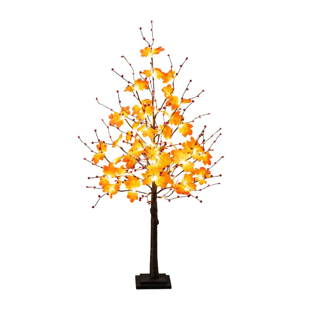 Pre-Lit Artificial Maple Fall Harvest Tree with Berries - 4' - Warm White LED Lights