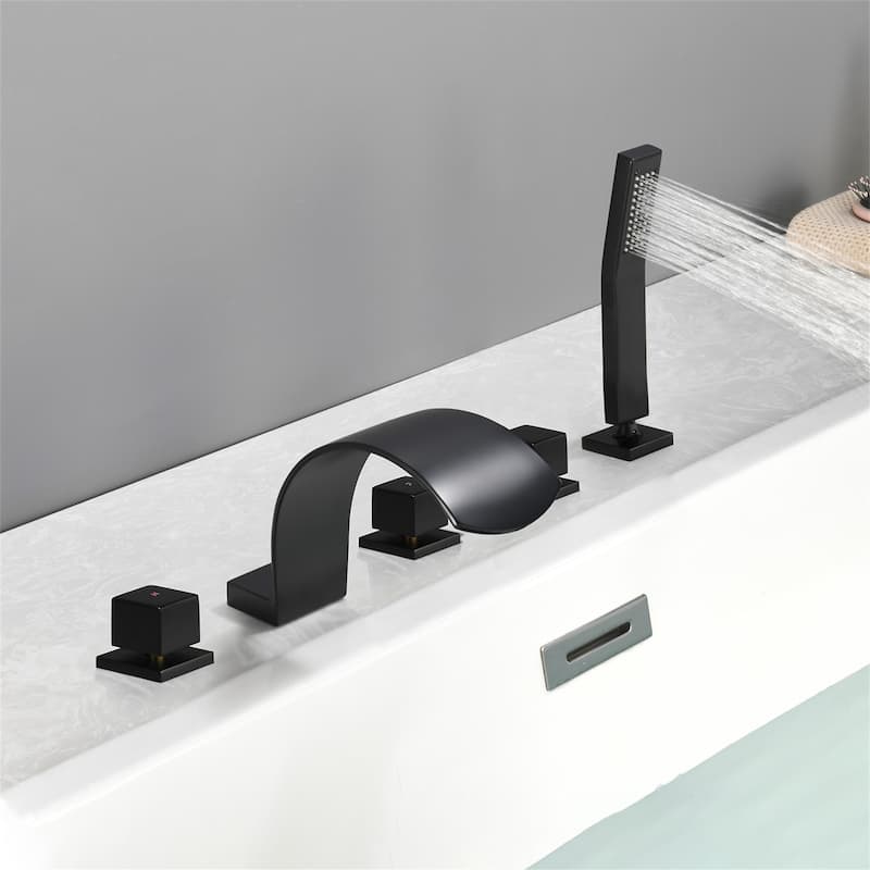 Deck Mount Waterfall Tub Faucet With Handheld Shower Brass Roman Bathtub Faucet Modern Tub Filler With Hnad Sprayer