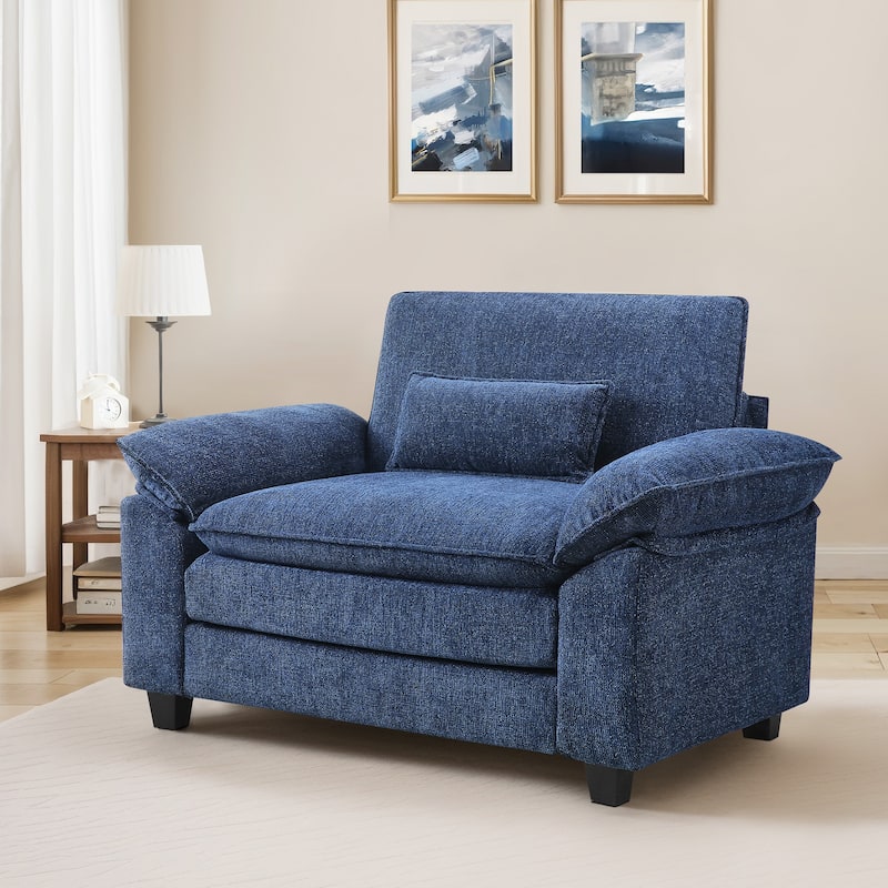 Living Room Upholstered Accent Chair,Modern Reading Chair With Arms Pillows - 52"W X 54.6"D X 34.6"H - Deep Blue