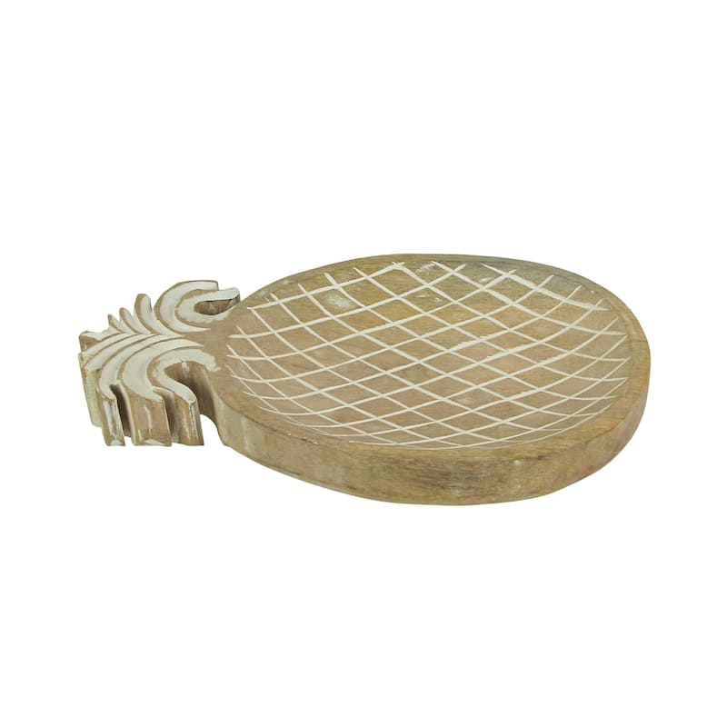 12 Inch Hand Carved Pineapple Wooden Serving Tray Serveware Platter - 1.5 X 11.75 X 7.75 inches
