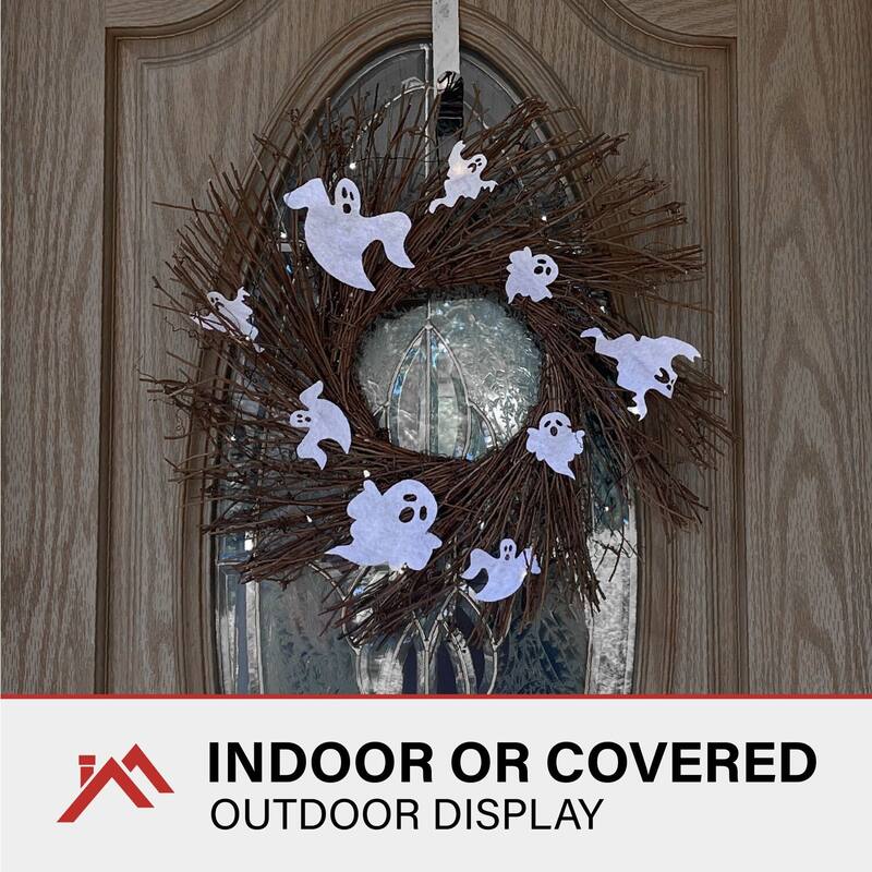 Haunted Hill Farm 20-In. Battery-Operated Natural Twig Wreath with LED Lights and Spooky Ghosts