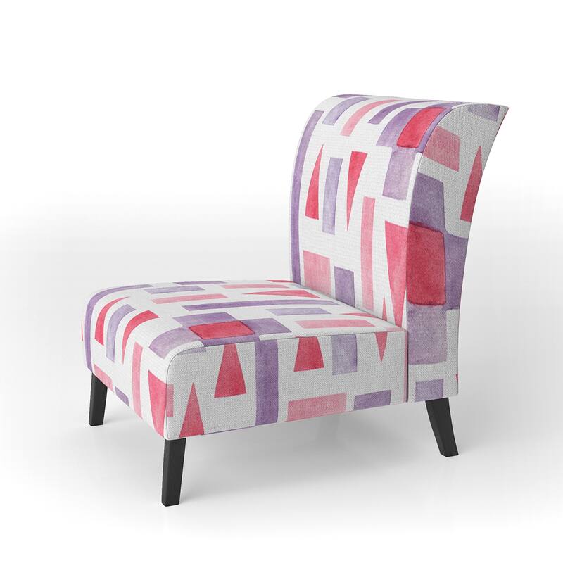 Designart "Pink and Purple Geometric " Upholstered Patterned Accent Chair and Arm Chair - Slipper Chair