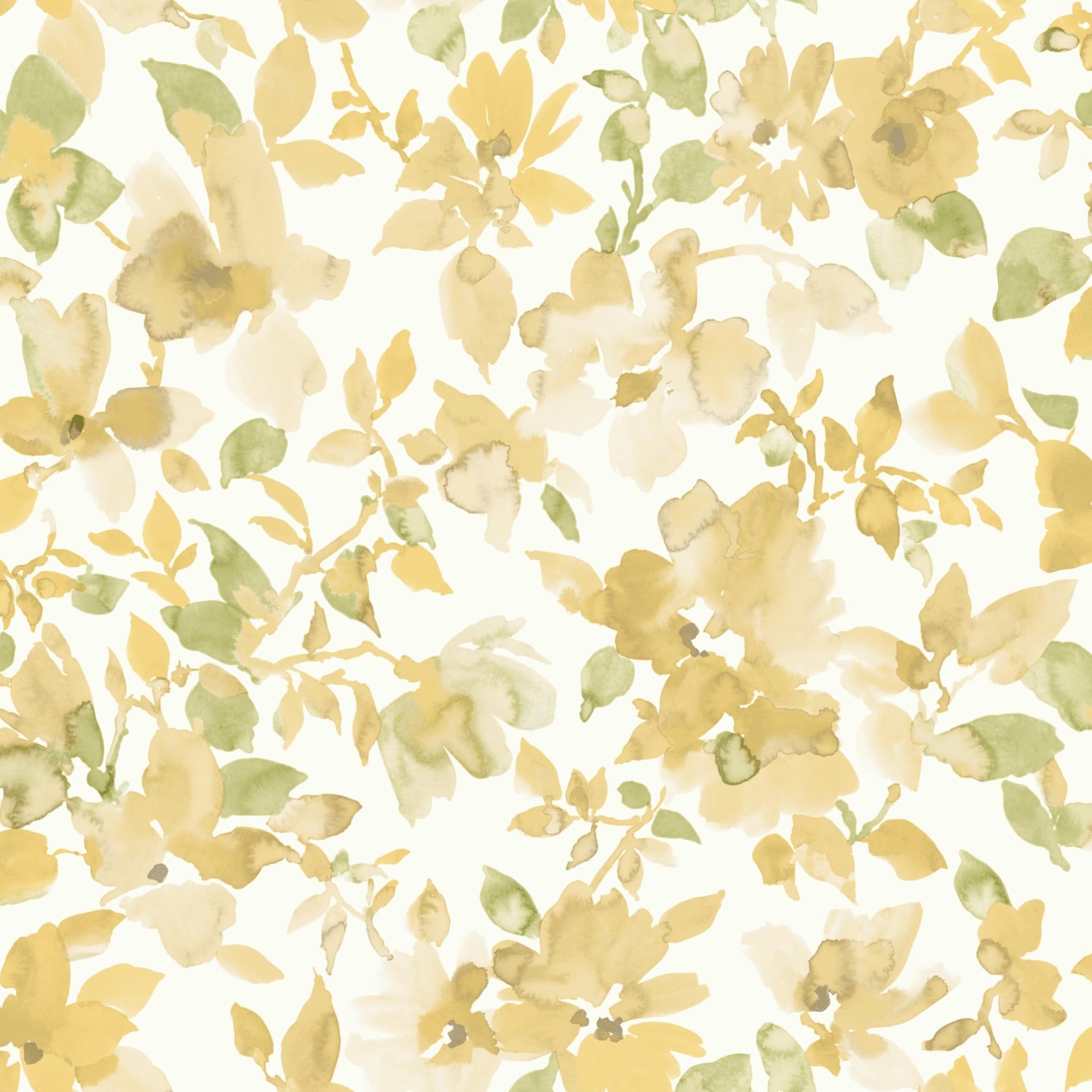 RoomMates Yellow & Green Watercolor Floral Peel and Stick Wallpaper