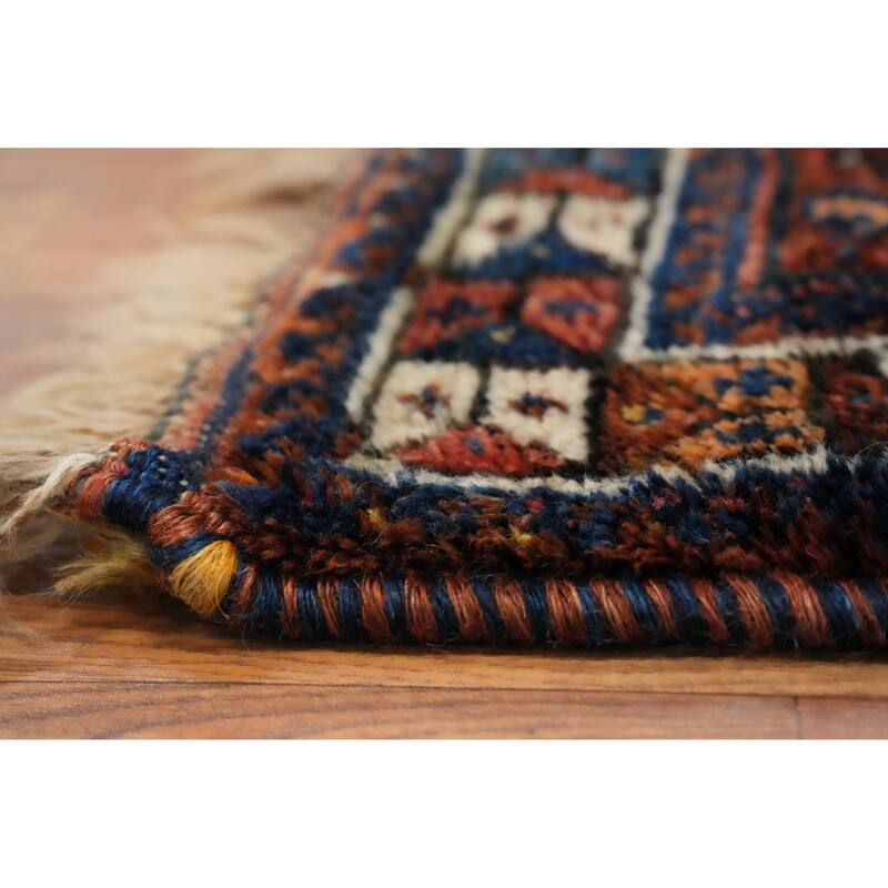 Hand Knotted Oriental 100% Wool Carpet Traditional Tribal Navy Blue & Blues Shiraz Runner Rug - 12' 2'' X 4' 3''