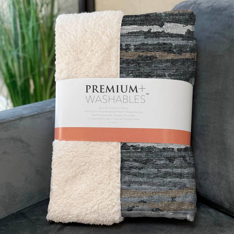 Premium Machine Washable ASB75 Ombre Stripes Sherpa Throw Blanket