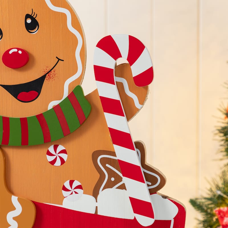 Glitzhome 34.50"H Christmas Gingerbread Man on Coffee Cup Porch Decor - Multi