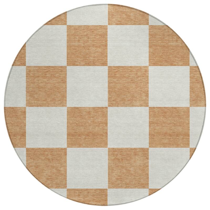 Machine Washable Indoor/ Outdoor Modern Checker Chantille Rug