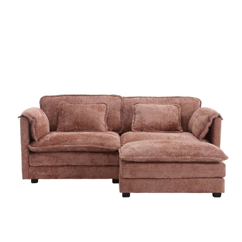 76'' Oversized Chenille Loveseat Sofa with Movable Ottoman Small Sofa for Apartment