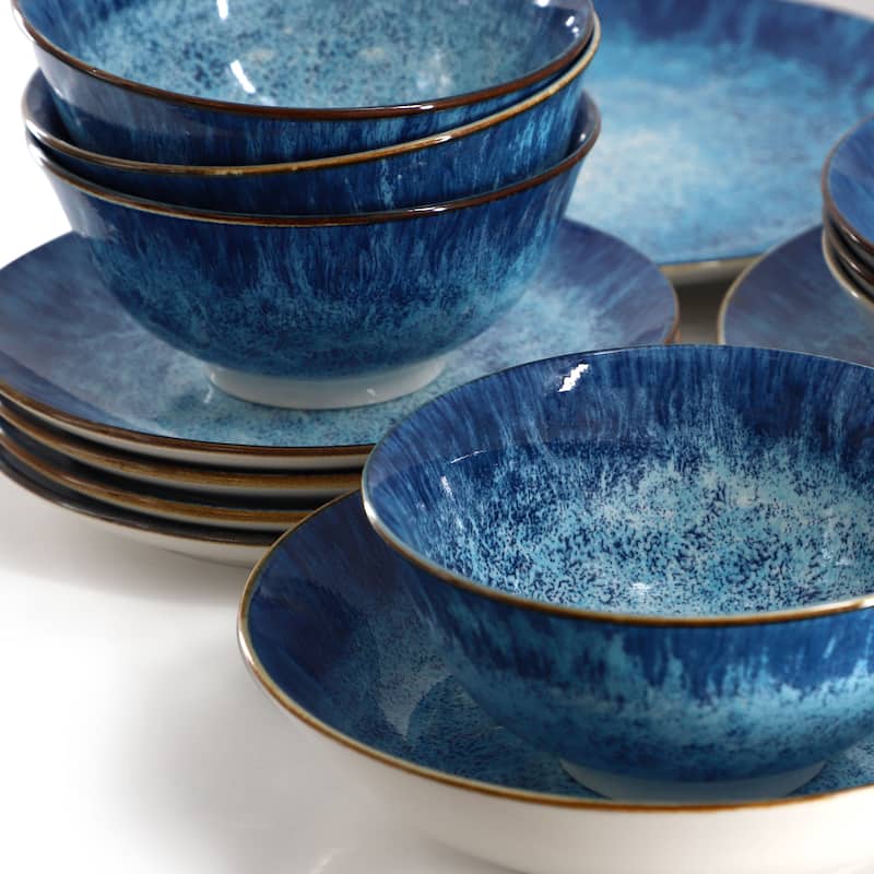 Atlantis 16 Piece Porcelain Double Bowl Dinnerware Set in Deep Sea Blue