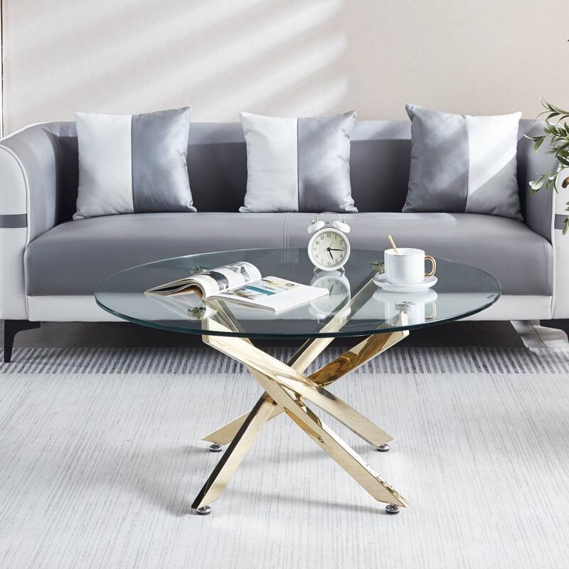 Modern Round Coffee Table with Chrome Legs