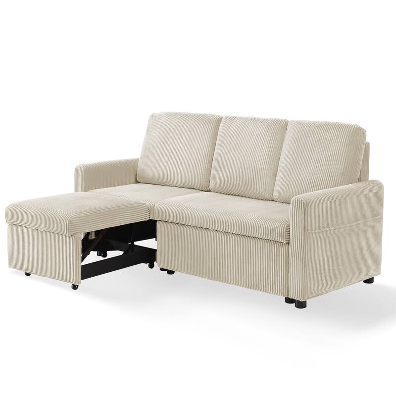 Pocassy 71" Corduroy Fabric Modern 3 Seater L-Shaped Sofa with Reversible Chaise