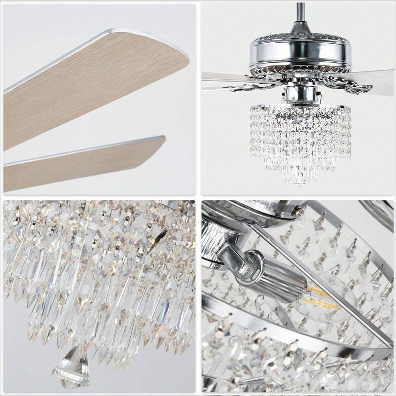 Cusp Barn 52-In Modern Crystal Chandelier Ceiling Fan with Light, Glam Silent DC Motor Dual Finish Blades Reversible Ceiling Fan