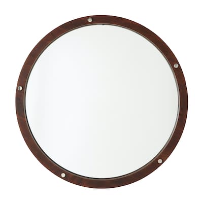 29.75" Polished Nickel/ Dark Wood Decorative Wooden Frame Mirror