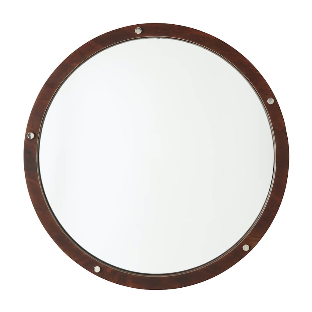 29.75" Polished Nickel/ Dark Wood Decorative Wooden Frame Mirror