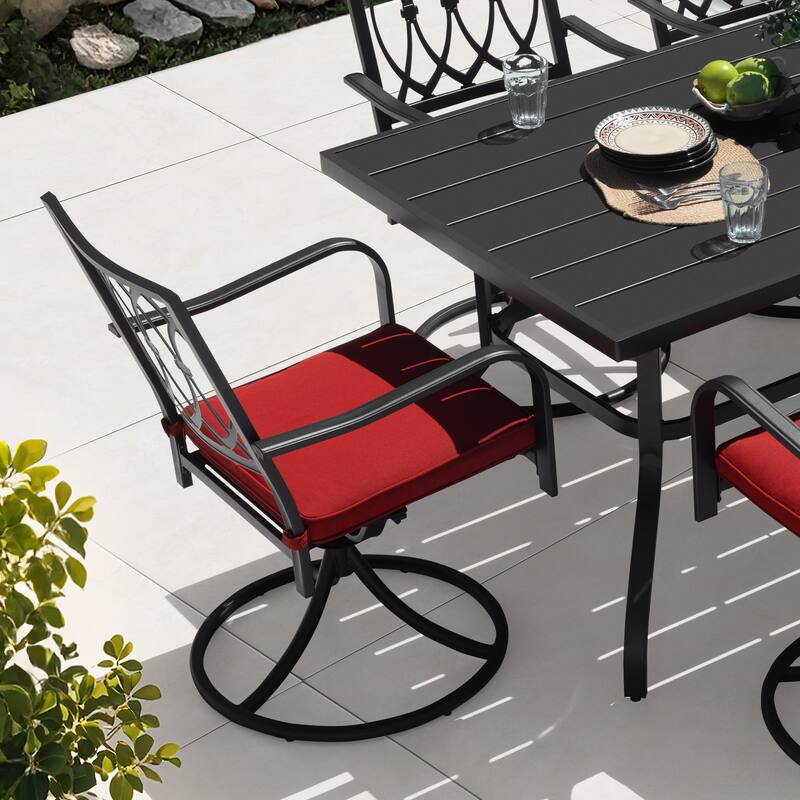Metal Patio Dining Set with Umbrella Hole, Swivel Chairs with Cushions