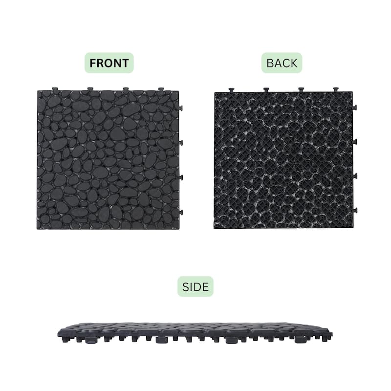 12 x 12 Inch Interlocking Deck Tiles Plastic Waterproof for Bathroom Shower Balcony Porch Pebble Stone Pattern（12 Pack）