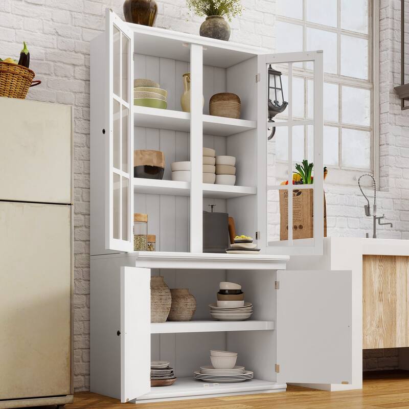 Modular White Curio Bookcase Cabinet w/Glass Doors Buffet Display