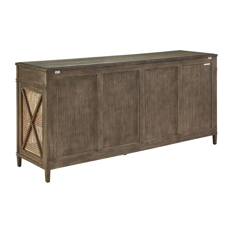 Cambridge 78-inch Open Cane Buffet with Shelves & Drawer Storage