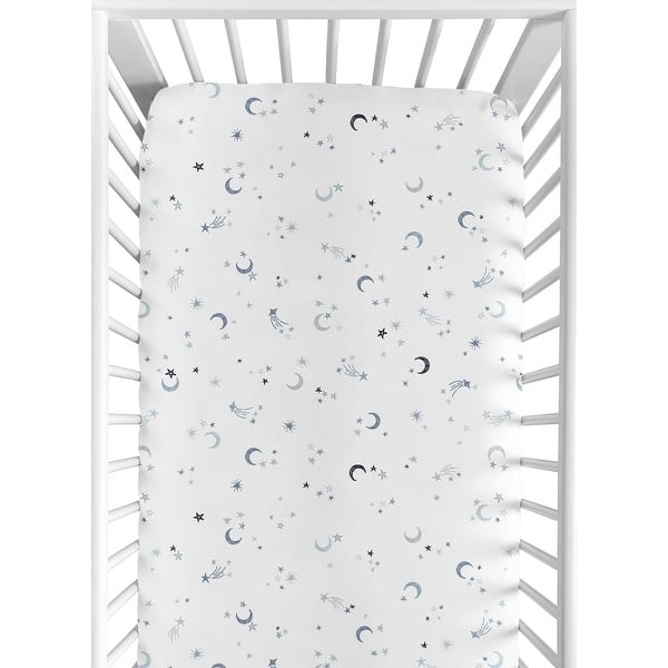 slide 2 of 6, Sweet Jojo Designs Blue Moons and Stars Boy, Girl, Unisex/Gender Neutral Fitted Crib Sheet - Grey & Blue Outer Space, Celestial
