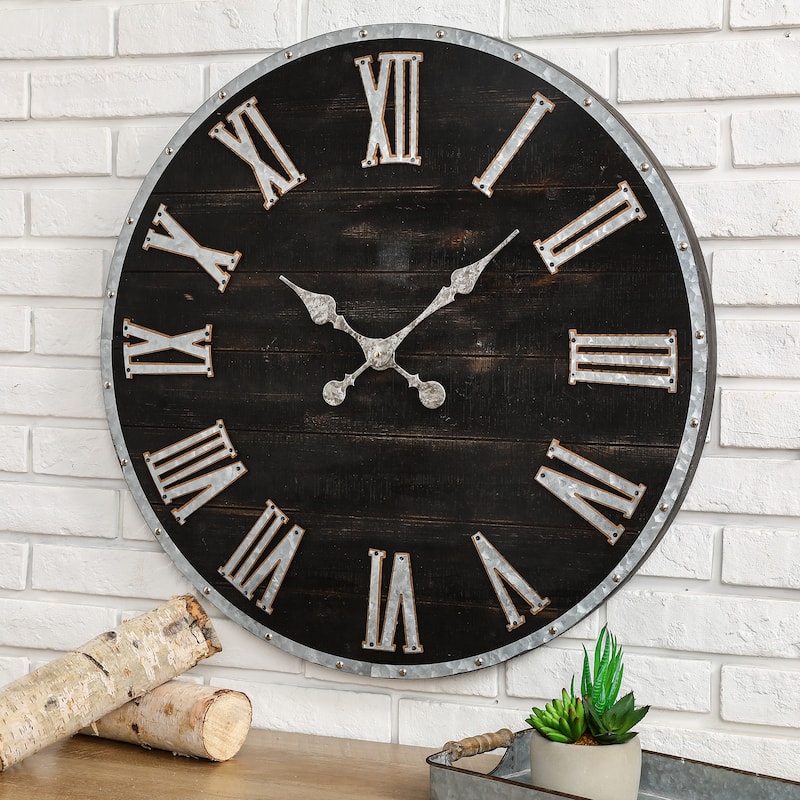 Glitzhome 28-inch Oversized Farmhouse Wooden and Galvanized Wall Clock