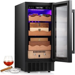 15'' Cooler Humdior,Electronic Touch Stainless Humidity Temperature Control Built-in Glass Door With 3 Wooden Trays - 15inch