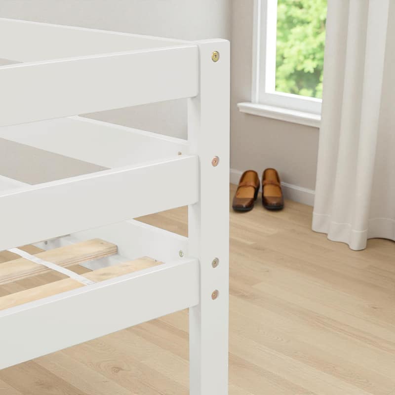 Twin Size Wooden Loft Bed with Staircase and Storage Steps, Solid Pine Frame with Guardrails