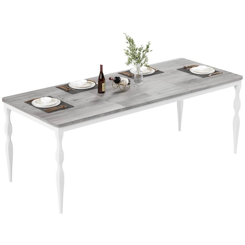 Dining Room Table 6, 70.9'' Mid Century Kitchen Table Furniture with Metal Frame Heavy Duty Legs - Washed gray+white