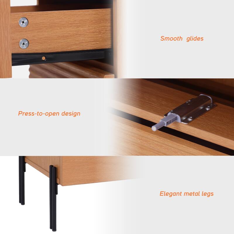 WAMPAT 2 Pcs Bedroom Set, 6 Drawer Dresser And Nightstand Set For Bedroom,Hidden Handles, Reed Pattern & Double Chopsticks Legs