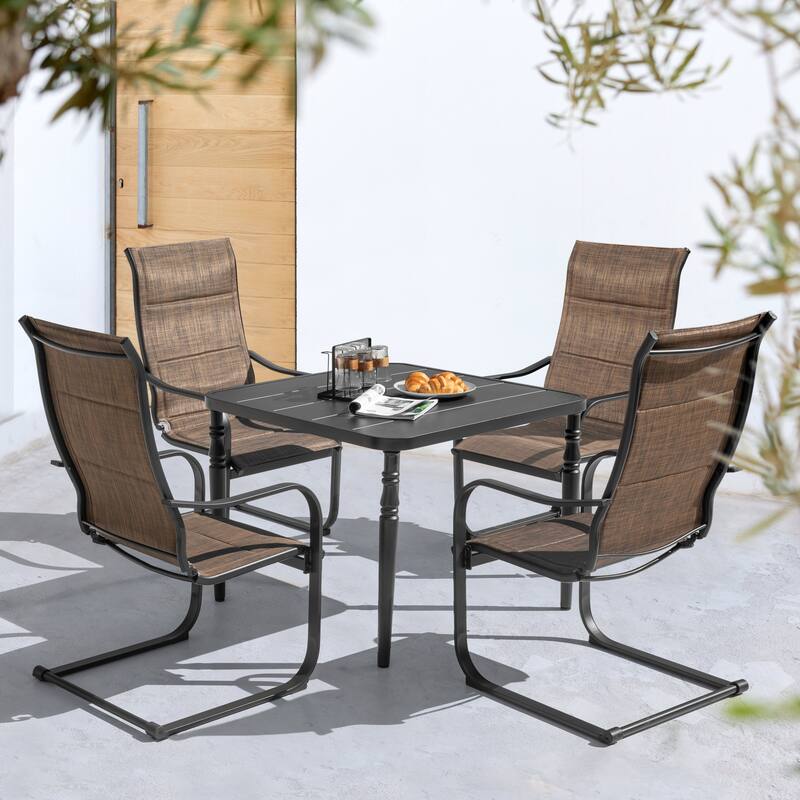Patio Square Powder-Coated Metal Dining Table with Umbrella Hole, Black