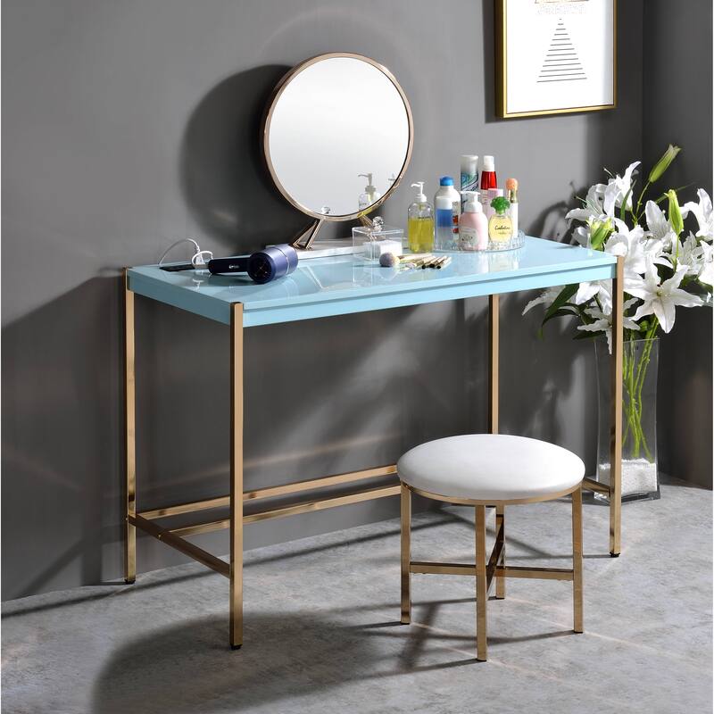 Modern and Practical Writing Desk with USB Port and Sturdy Construction - Blue