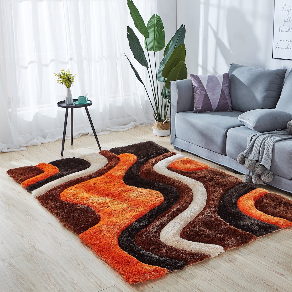 Mateos Collection Geometric Orange/Brown Area Rug
