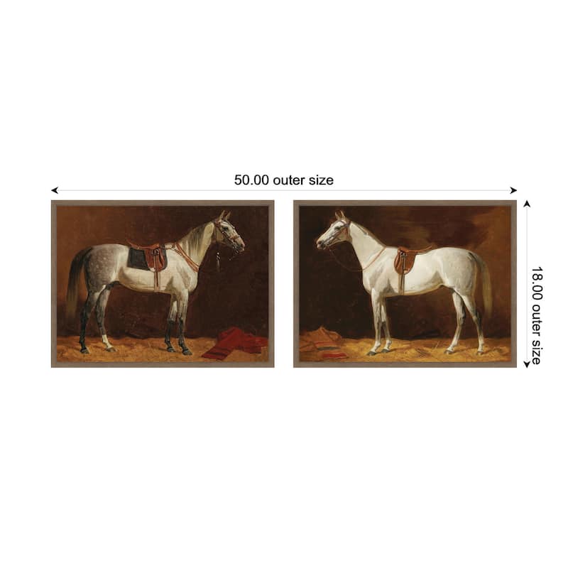 Kate and Laurel Emil Volkers White Horses 2 Piece Framed Canvas Wall Art Set by Nostalgia Prints