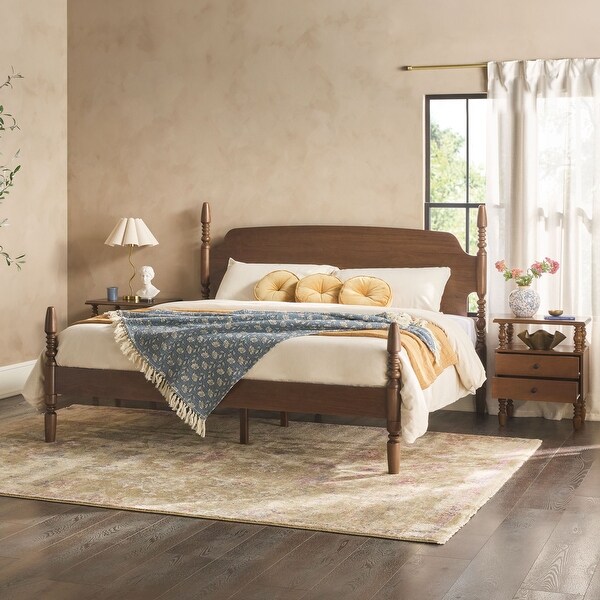 Walker Edison Spindle King Bed with 2-Drawer Nightstands Bedroom