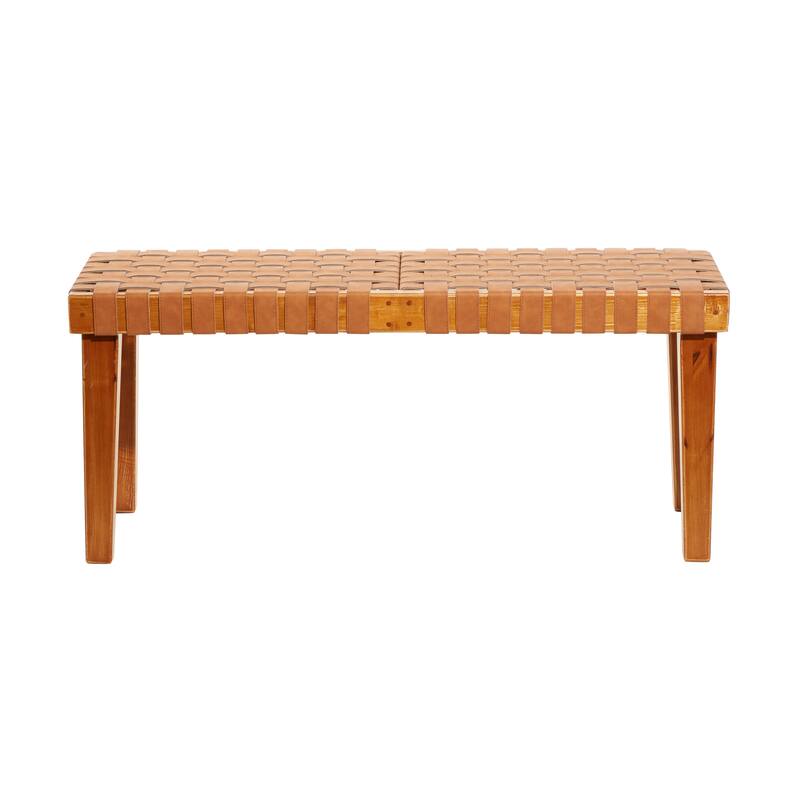 Brown Wood Woven Bench
