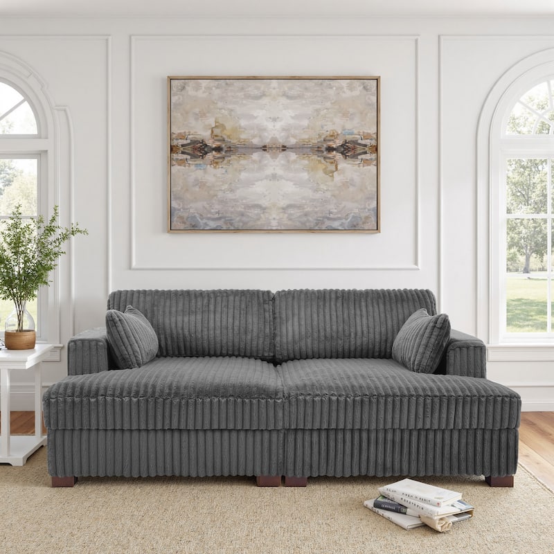 Sophia 84" W Plush Corduroy Chaise Lounge Modular Sectional Sofa