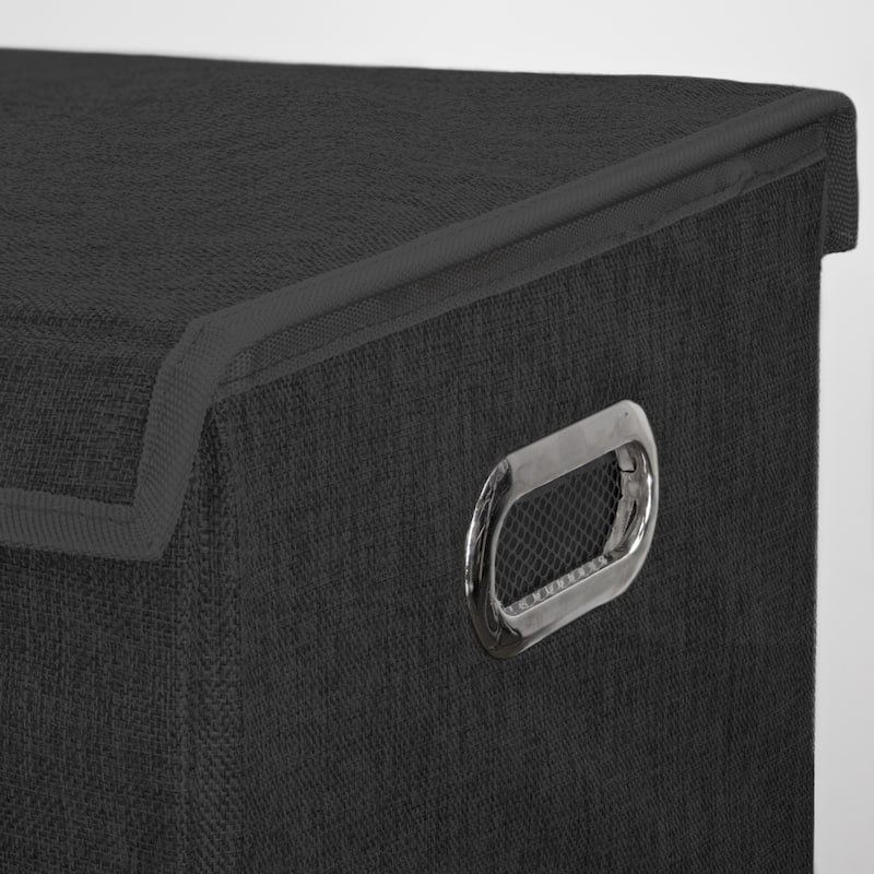 American Art Decor Collapsible Double Laundry Hamper with Removable Liners and Magnetic Lid - Black (25.5" x 25")
