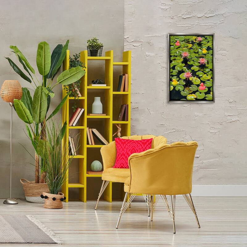 Stupell Rubber Ducks on Pond Lilies Framed Floater Canvas Wall Art Design By Ashley Singleton