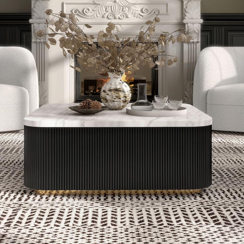 Furniture of America Torin Modern White and Black Genuine Marble Top Square Coffee Table