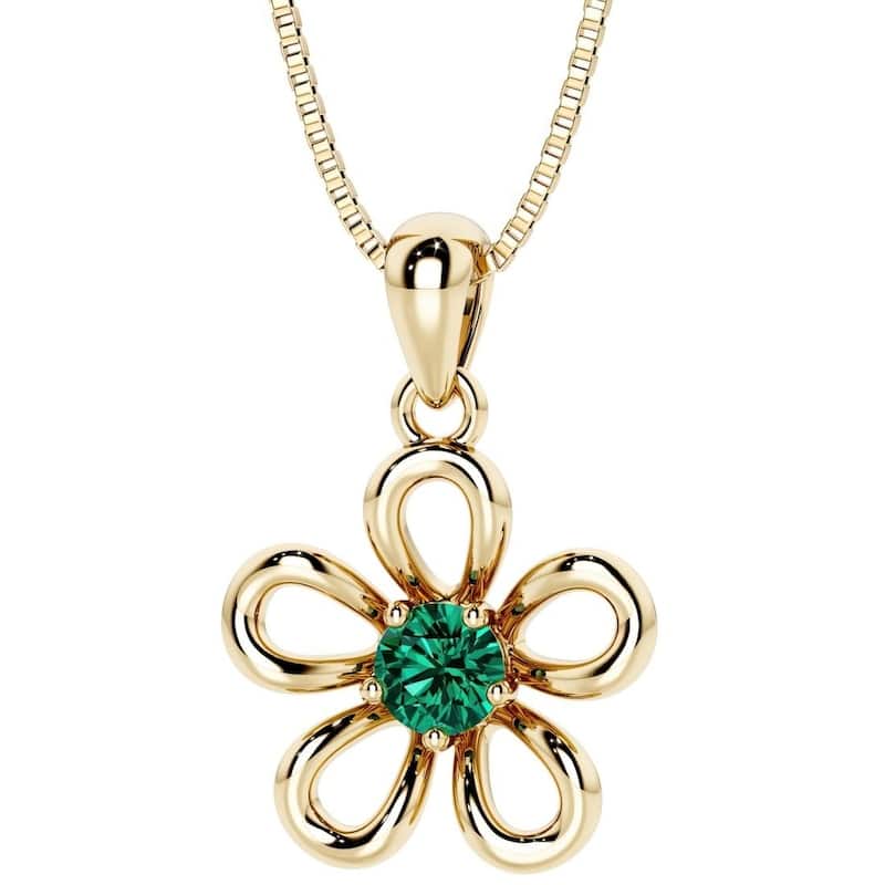 Oravo Gold Plated Sterling Silver Gemstone Flower Pendant - Emerald