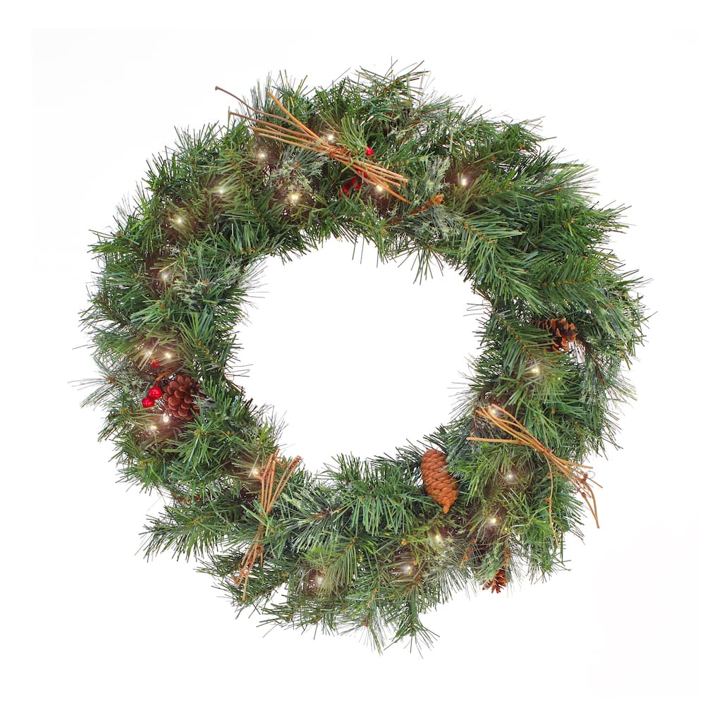 National Tree Company 24" Glistening Pine Wreath with LED Lights - 2 ft