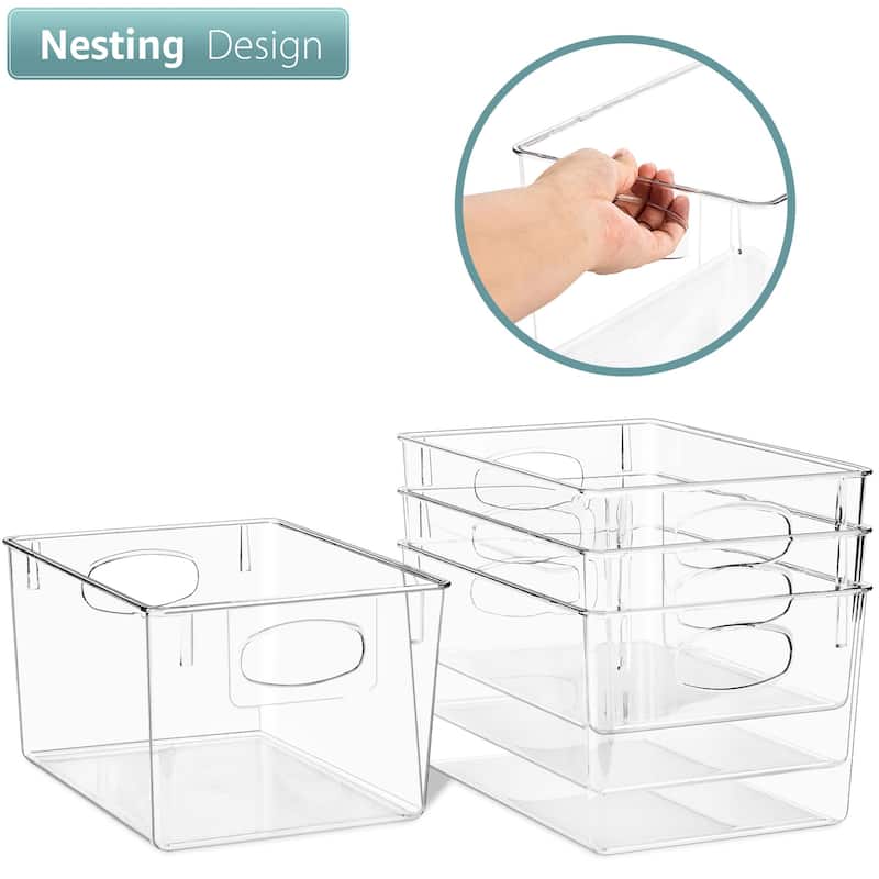 Sorbus Clear Storage Bins Plastic Organizer with Handles for Home (Medium, 4-Pack) - 8.5" L x 7.5" W x 6" H
