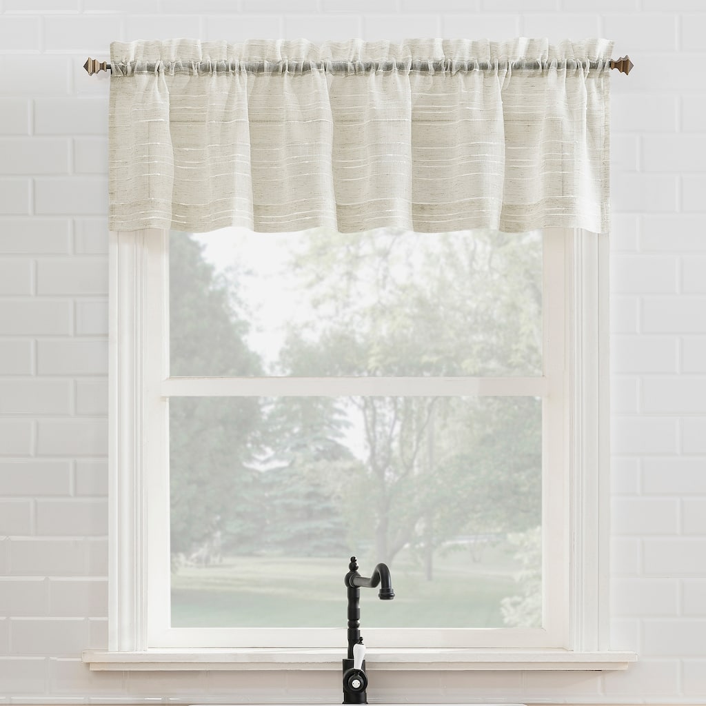 No. 918 Louette Slub Stripe Semi-Sheer Rod Pocket 1-Piece Kitchen Curtain Valance - 54" x 15"