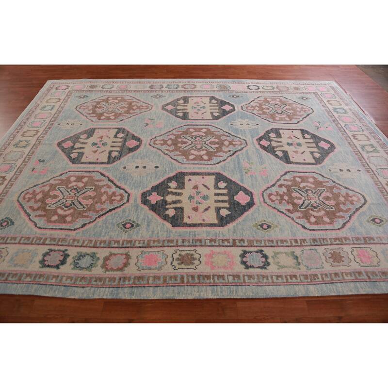 Hand Knotted Oriental 100% Wool Carpet Transitional Geometric Navy Blue & Blues Oushak Area Rug - 11' 1'' X 8' 5''