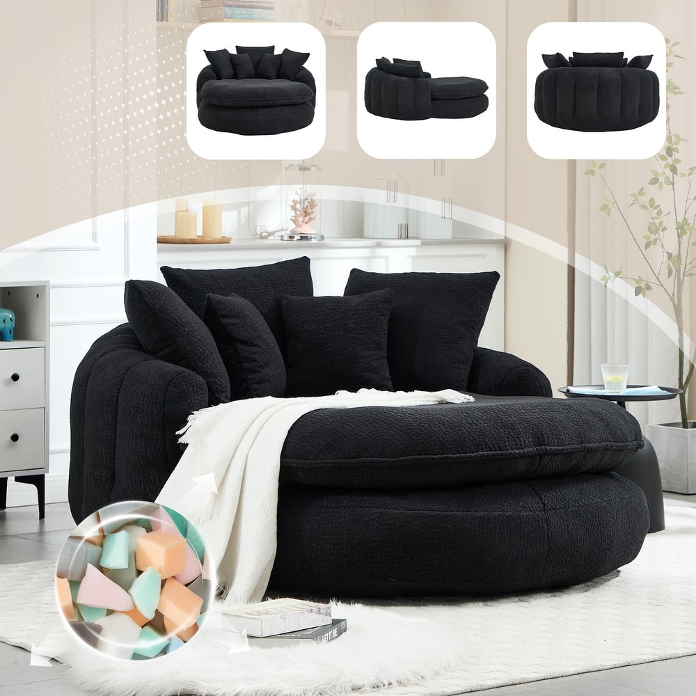Oversized Oval Upholstered Bean Bag Sofa, Lazy Sofa with 3 Large Pillows and 2 Small Pillows, Wrap Around Backrest